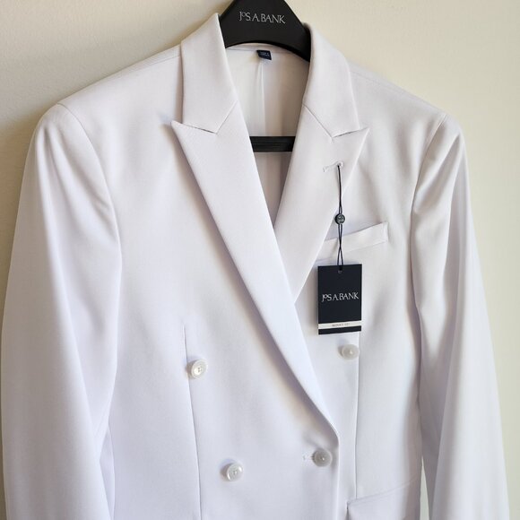 34R White Double Breasted Suit Jacket New Mens Jos A Bank Polyester Peak Lapel - Picture 11 of 17